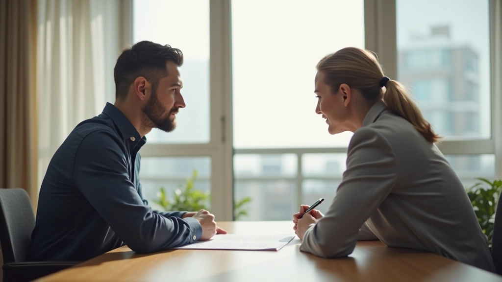 Tenant reviewing rental agreement with landlord at kitchen table, pointing to specific clause in document