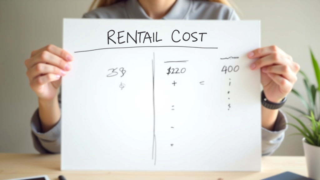 Breakdown of rental costs written on whiteboard with calculator nearby